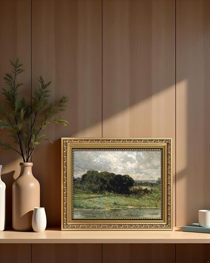 ARPEOTCY Vintage Gold Framed Wall Art, Swale Land Scenery Retro Paintings, 8x10 inch Small Canvas Prints Artwork with Antique Frame, Victorian Wall Picture Decor for Room Gallery Living Room Shelf