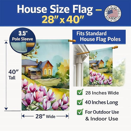 Caroline's Treasures Louisiana Magnolias in Watercolor House Flag Large Porch Sleeve Pole Decorative Outside Yard Banner Artwork Wall Hanging, Polyester, House Size, Multicolor