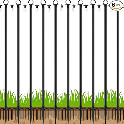 AHRLHR 10 Pack String Light Poles,Poles for Outdoor String lights10 Ft Metal Poles with Fork for Outdoor String Lights,Outdoor Light Poles with Fork,Patio,Deck,Backyard
