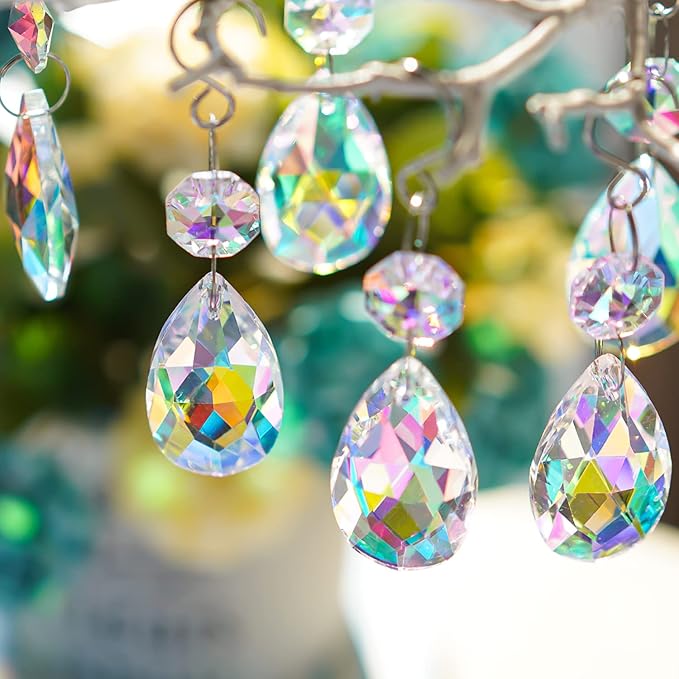 20Pcs Chandelier Crystals Suncatcher,38mm Colorful Teardrop Crystal Chandelier Pendants Parts Beads,Hanging Crystals for Chandeliers