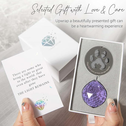Mooncraftlogy Dog Memorial Gifts, Unique Loss of Pet Sympathy Idea, Purple Crystal Ball Rainbow Suncatcher with Paw Print for Cat or Dog Remembrance and Bereavement