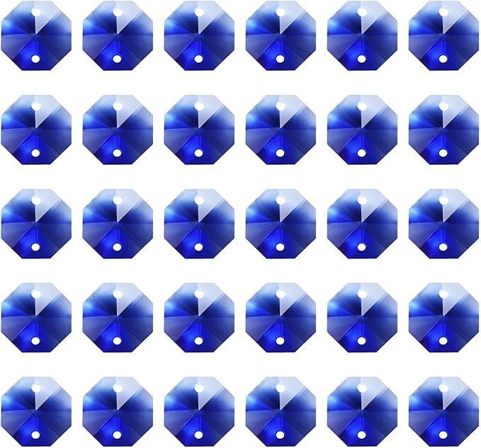PATIKIL K9 Crystal Octagon Beads 2 Holes Pendants, 60 Pack 14mm Chandelier Prisms Parts Ornaments Hanging Beads for DIY Arts Crafts Decoration, Blue