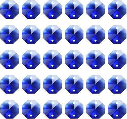 PATIKIL K9 Crystal Octagon Beads 2 Holes Pendants, 60 Pack 14mm Chandelier Prisms Parts Ornaments Hanging Beads for DIY Arts Crafts Decoration, Blue