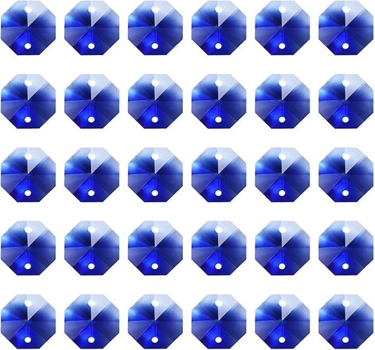 PATIKIL K9 Crystal Octagon Beads 2 Holes Pendants, 60 Pack 14mm Chandelier Prisms Parts Ornaments Hanging Beads for DIY Arts Crafts Decoration, Blue