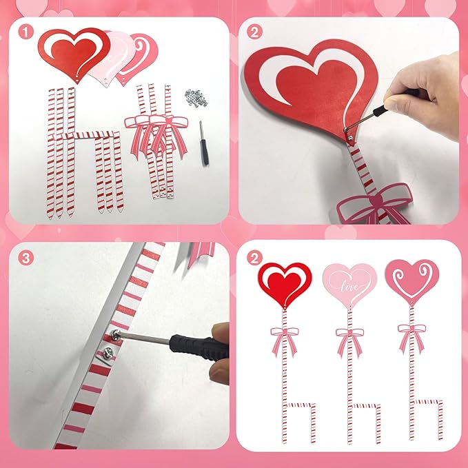 3 Pcs 24" H Valentine Yard Signs 5.9 * 6.6inch Metal Heart Valentine's Day Metal Garden Stakes Valentines Love Heart Outdoor Decorations for Patio Lawn Planter Pot Pathway Walkway Wedding Decor