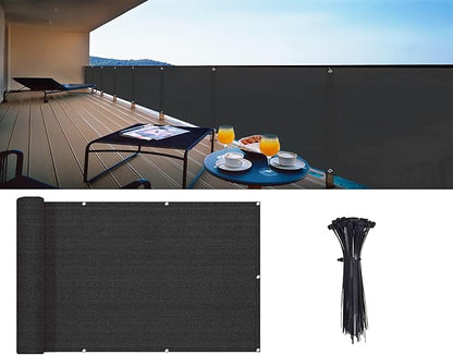 LOVE STORY 3.3'x19.7' Black Balcony Screen Privacy Fence Cover UV Protection (HDPE) Weather-Resistant 3 FT Height Shield for Deck, Patio, Backyard, Outdoor Pool, Porch, Railing