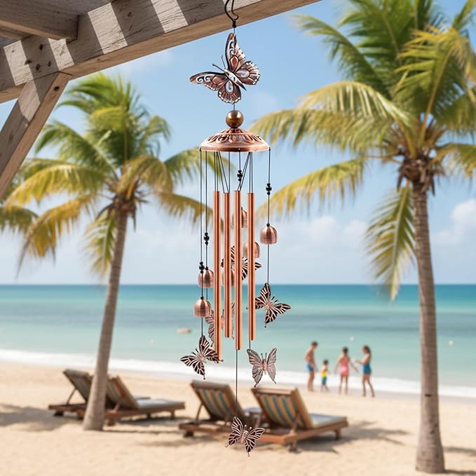 Ukulork Wind Chimes Outdoor Clearance, Butterflies Aluminum Tube Windchime with S Hook,Patio Garden Decor, Housewarming Gift.
