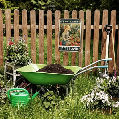 Garden Decor Funny Gardening Gifts-It’s Not Hoarding if It’s Plants Tin Sign for Outside 12"x8"