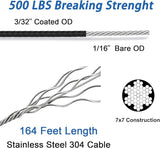 String Light Hanging Kit with 164FT Vinyl Coated 304 Stainless Steel Wire Rope, Globe String Light Suspension Kit, Outdoor Light Guide Wire Kit Included Turnbuckles, Enough Accessories, Use Manual