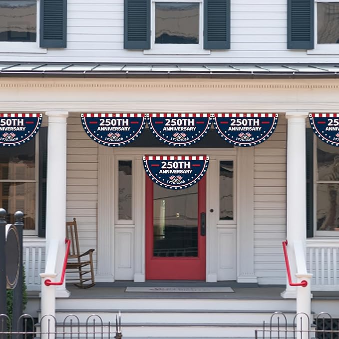 8Pcs 1.5x3 Ft 250th Anniversary USA Flag Bunting 1776-2026 Birthday Fan Flag Decoration Patriotic Stars 250 Years Anniversary Yard Signs for 4th of July Memorial Day Indoor Outdoor Porch Hanging Decor