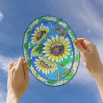 Sunflower Stained Glass Window Hanging Home Decor Suncatchers Indoor Window Gift for Mom Women Flower Lovers