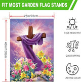 Spring Summer Easter House Flag 28x40 Inch Double Sided Large Burlap Cross Tulip Lily Flower Yard Garden Flags for Seasonal Farmhouse Outside Outdoor Decoration