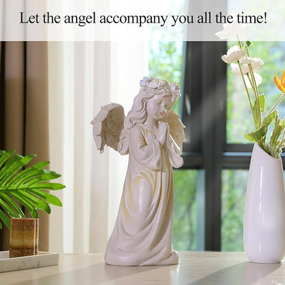 Angel Garden Statue,Memory Guardian Solar Garden Decor with Warm Light,Waterproof Outdoor Garden Decor Praying Angel Figurine Sculpture for Lawn Yard Patio,Sympathy Present,White