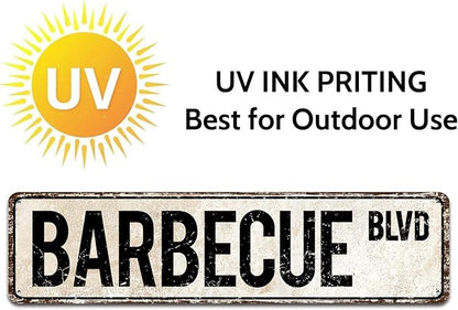 Barbecue Blvd Street Sign, Barbecue Sign Barbecue Decor Barbecue Lover Gift, Vintage Wall Decor for Home/Garden/Kitchen, Novelty Metal Signs 4"x16"