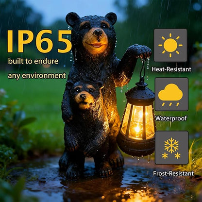 Solar Garden Outdoor Statues Lights Bear Garden Sculptures Birthday Housewarming Gifts for Women Mom Grandma for Patio Yard Lawn Backyard Decorations