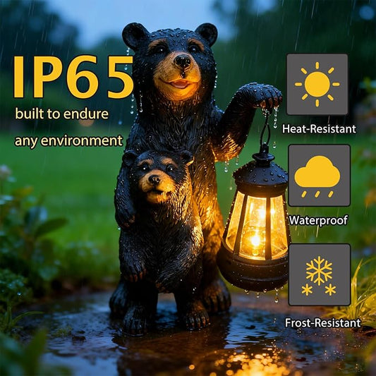 Solar Garden Outdoor Statues Lights Bear Garden Sculptures Birthday Housewarming Gifts for Women Mom Grandma for Patio Yard Lawn Backyard Decorations