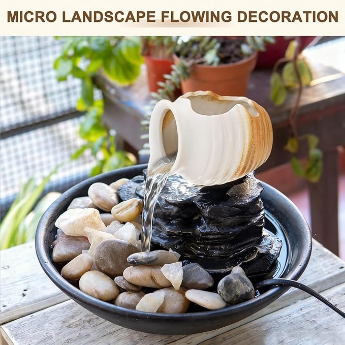 M METERXITY Ceramic Garden Fountain Spitter, Clay Pot Ecological Tank for Pond/Backyard Water Feature/Cave Waterfall/Landscaping, DIY Water Flow Jar Hydroponic Vase [5.5in, White]
