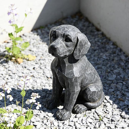MeritMode 11.22" Geometric Dog Statue Resin Sculpture – Modern Abstract Dog Figurine, Stone Look Animal Decor for Living Room, Entryway, Garden & Dog Lover Gift