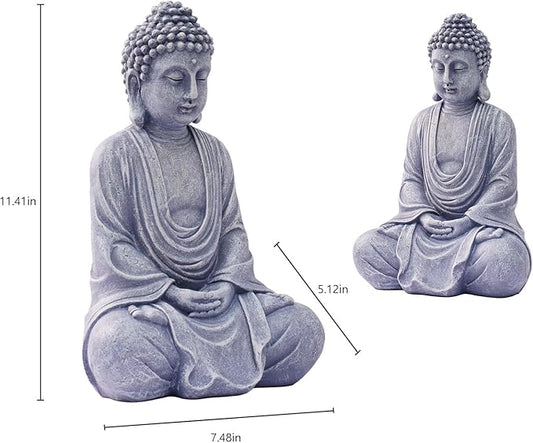 Goodeco 11.4" Meditating Buddha Statue Home Decor - Meditation Gifts for Room/Garden/Patio/Deck/Porch Yard Art Decoration, Zen Decor Buda Statues (Gray)