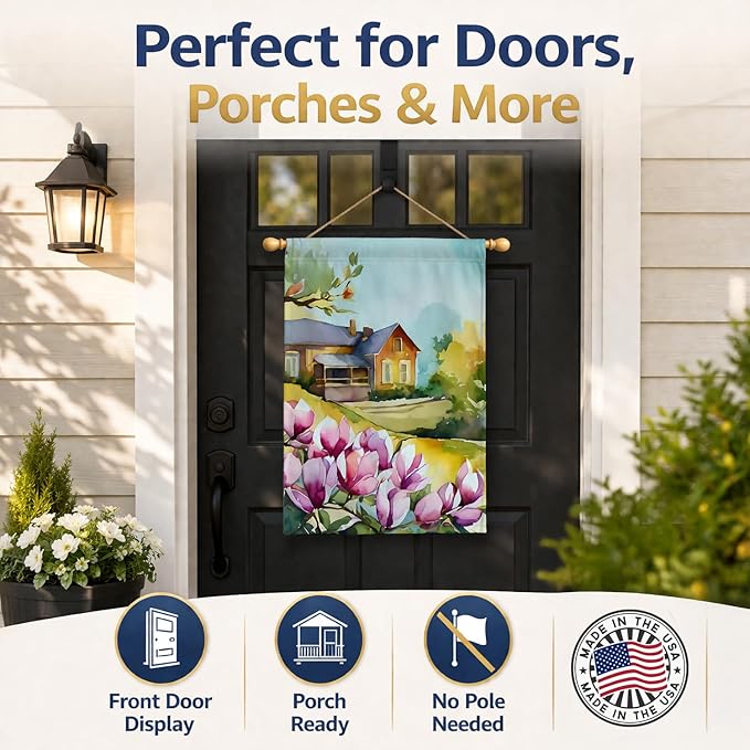 Caroline's Treasures Louisiana Magnolias in Watercolor House Flag Large Porch Sleeve Pole Decorative Outside Yard Banner Artwork Wall Hanging, Polyester, House Size, Multicolor