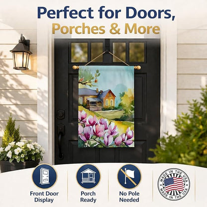 Caroline's Treasures Louisiana Magnolias in Watercolor House Flag Large Porch Sleeve Pole Decorative Outside Yard Banner Artwork Wall Hanging, Polyester, House Size, Multicolor