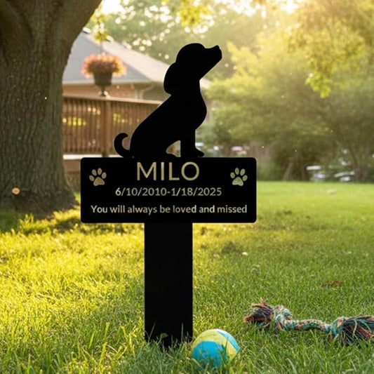 Custom Dog Grave Markers Outdoor with Pet Breed Icons, Personalized Metal Waterproof Rustproof Pet Grave Markers, Dogs Headstone for Garden Yard, Sympathy Gift for Loss of Dog (Style 3)