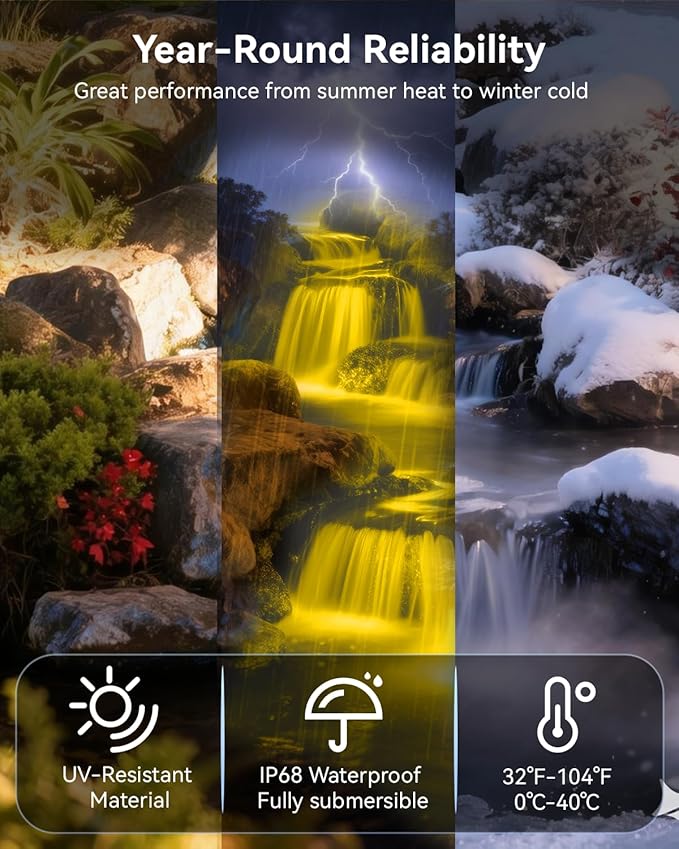 6W LED Pond Light, 2700K SS316 Stainless Steel Underwater Fountain Light with 15FT Cord, IP68 Waterproof Pond Lights LED Underwater for Outdoor Pond Waterfall Fountain Water Feature (2 Pack)