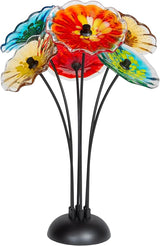 Dale Tiffany AS23099 Fiore Bloom Hand Blown Glass Flower Art Glass Sculpture with Metal Stand for Indoor Garden Patio Decoration, Multi Color, 6-Plate 26" Tall