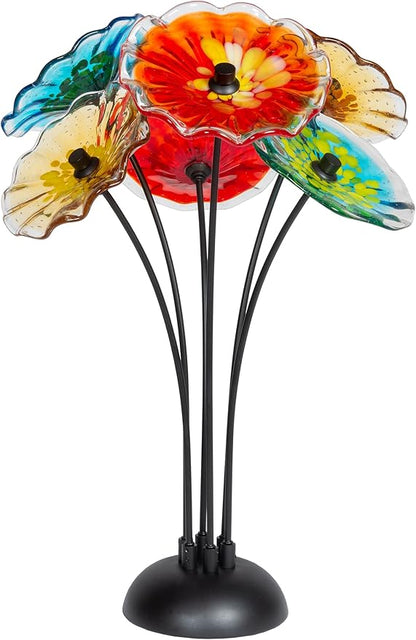 Dale Tiffany AS23099 Fiore Bloom Hand Blown Glass Flower Art Glass Sculpture with Metal Stand for Indoor Garden Patio Decoration, Multi Color, 6-Plate 26" Tall