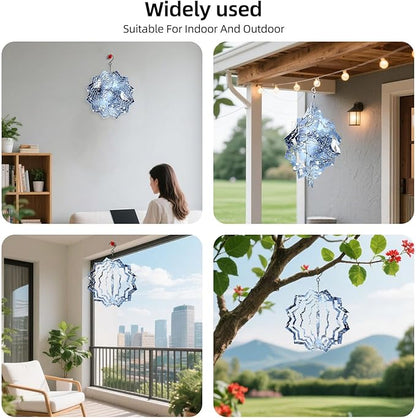8 Inch Sublimation Wind Spinner, 3D Aluminum Metal Wind Spinner with Hook, Indoor Yard Garden Hanging Decoration, Weather Resistant Rotating Spiral Ornament, Winter Birds on Branches