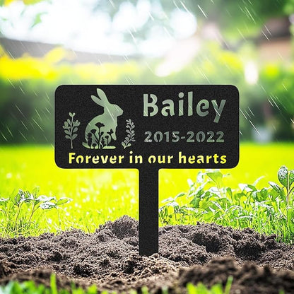 Personalised Pet Rabbit Memorial Grave Marker Plaque, Custom Rabbit Memorial Stake Grave Marker, Customized Memorial Garden Stake Marker Bunny Gift, Metal Rabbit Headstone Tombstone