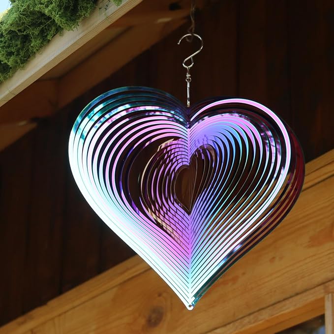 Phuryllic Wind Spinners Outdoor, Garden Decor, Bird Deterrents for Outside, 3D Metal Yard Decorations for Patio & Backyard, Unique Gardening Gifts for Women & Moms - 10in Purple Heart