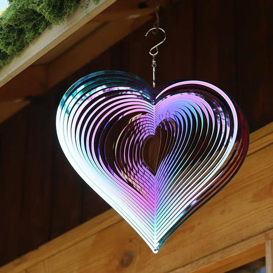 Phuryllic Wind Spinners Outdoor, Garden Decor, Bird Deterrents for Outside, 3D Metal Yard Decorations for Patio & Backyard, Unique Gardening Gifts for Women & Moms - 10in Purple Heart