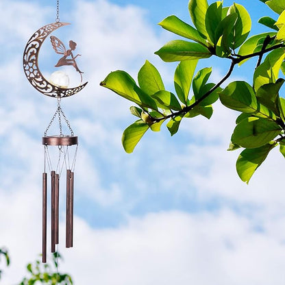 Taman Wind Chime - 43.5" Fairy Solar Wind Chimes Valentine's Day Gift for Outside Crackle Glass Ball Decorative Memorial Gift, Aluminum Tubes for Home, Outdoor, Yard, Patio,Garden Decor