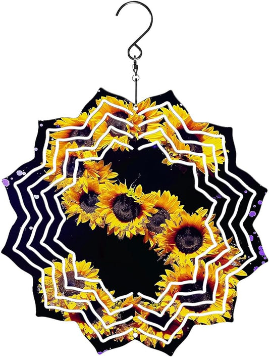 8 Inch Sublimation Wind Spinner, 3D Aluminum Metal Wind Spinner with Hook, Indoor Yard Garden Hanging Decoration, Weather Resistant Rotating Spiral Ornament, Sunflower Number 5