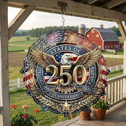 Patriotic Eagle USA 250th Anniversary Wind Spinner, 1776-2026 Metal Outdoor Decor, Liberty Bell & Betsy Ross Design, Independence Day Gift, 8-inch Spinner 3