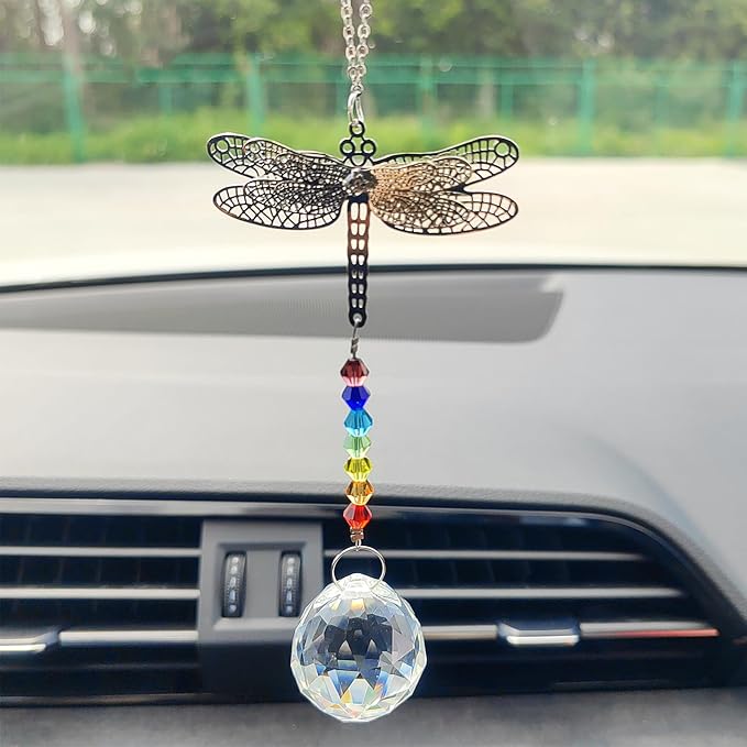Crystal Sun Catcher Rear View Mirror Accessories, Colorful Crystals Suncatcher Car Mirror Hanging Accessories Car Decor, Hanging Ornament for Window Home Garden etc.