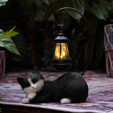 Solar Garden Statue with LED Lights - Cute Sleep Cat Sculpture, Waterproof Resin Ornament for Lawn, Patio, Yard, Balcony & Home Decor, Solar Powered Light for Outdoor and Indoor Spaces
