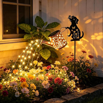 Watering Can Solar Lights for Outside, Watering Can with Cascading Lights Shepherd's Hook, Gardening Gifts for Women, Yard Decoration Outdoor and Garden Backyard