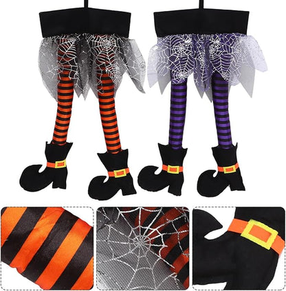Happyyami 2Pcs Halloween Witch Legs Wicked Witch Legs with Shoes Stuffed Witch Halloween Decorations for Halloween Outdoor Indoor Decor (Random Color)