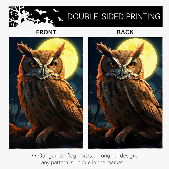 Owl Garden Flags 12x18 Double Sided Fake Owl Decoys to Scare Birds Squirrels Away Polyester Yard Flag Farmhouse Welcome Decoration Banners for Outdoor Yard Lawn Sign Decor