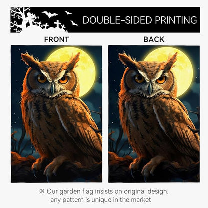 Owl Garden Flags 12x18 Double Sided Fake Owl Decoys to Scare Birds Squirrels Away Polyester Yard Flag Farmhouse Welcome Decoration Banners for Outdoor Yard Lawn Sign Decor