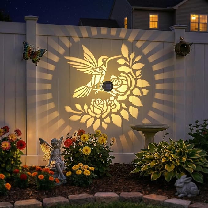 2 Pack Solar Fence Lights Outdoor Wall Lights Metal Solar Powered Deck Step Stair Lights Hummingbird Theme Waterproof Fence Solar Light for Garden Post Patio Yard Decor, Gardening Gifts for Women Mom