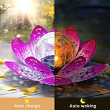 2 Pack Solar Lights Outdoor Garden 6.3 " Glass Lotus Lamp Waterproof LED Metal Flower Lights Outdoor Garden Table Decor for Outside Balcony, Patio, Deck, Porch, Walkway