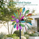 Wind Spinners Outdoor Metal, 360° Kinetic Wind Spinner with Stake, Metal Garden Yard Patio Lawn Windmill Decor (12.6" Dia, 56.7" H, Rainbow Petal)