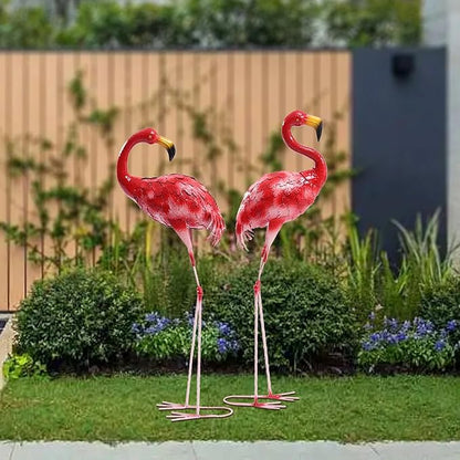 Flamingo Ornament,Flamingo Garden Statues and Sculptures,Metal Birds Yard Art Outdoor Statue, Red Pink Flamingo Lawn Ornaments for Home, Patio, Backyard Decor (2)