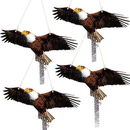 4Pack Plastic Owl Fake Owls, Reflective Owl Hanging Decoration, Barn Swallow Deterrent Dual-Side Printed Raster Fake Eagle for Garden Patio Windows
