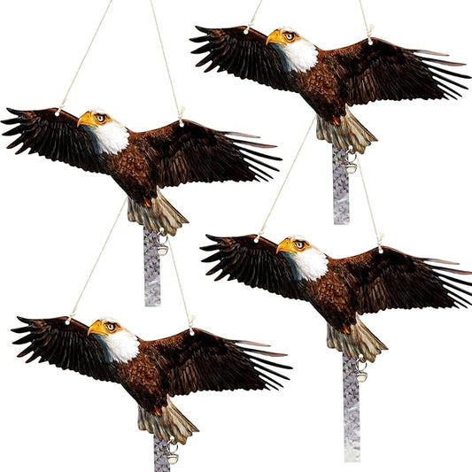 4Pack Plastic Owl Fake Owls, Reflective Owl Hanging Decoration, Barn Swallow Deterrent Dual-Side Printed Raster Fake Eagle for Garden Patio Windows