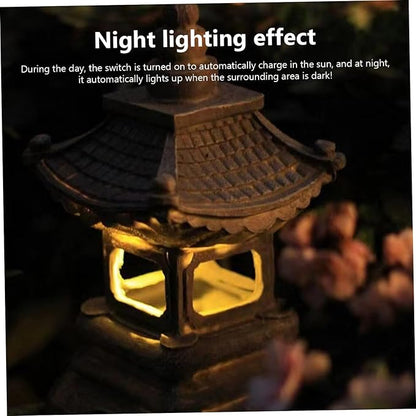 Pagoda Garden Statue, Japanese Pagoda Statues, Waterproof Solar Lantern, 5.1x5.3x10.2 inch Decorative for Garden Yard Lawn Balcony, Patio, Porch