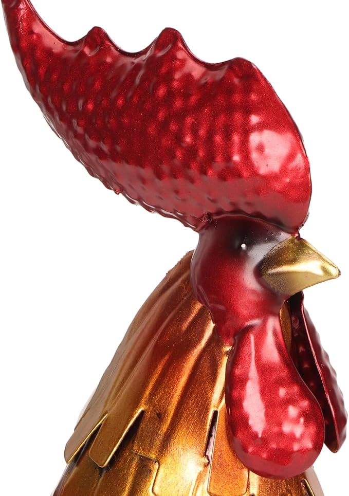 Decorative Iron Rooster Sculpture, Carved Metal Rooster Statue for Garden, Deck, Home, & Friendly, Hollow Design & Detachable Tail, Versatile Indoor Outdoor Decoration,